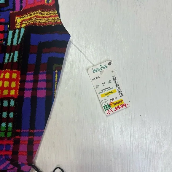 Kelly & Diane Size 10 Colorful Abstract Plaid Fit & Flare Cowl Dress - Picture 9 of 12